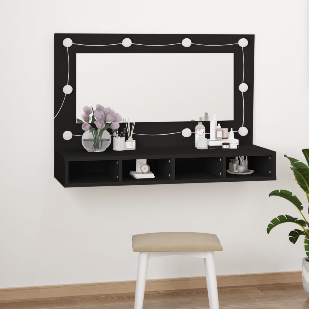 Mirror Cabinet with LED Black 90x31.5x62 cm - Casper Homes