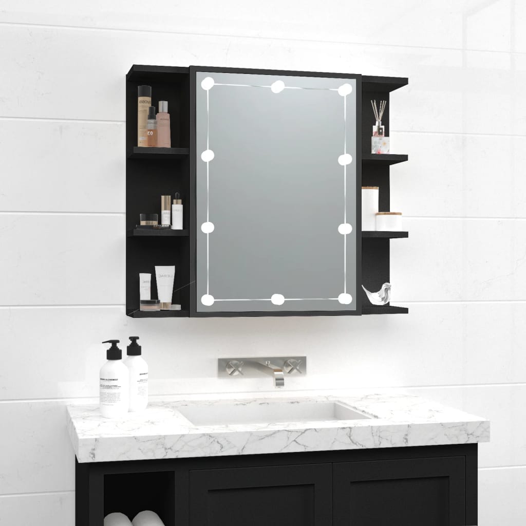Mirror Cabinet with LED Black 70x16.5x60 cm - Brittle & Co