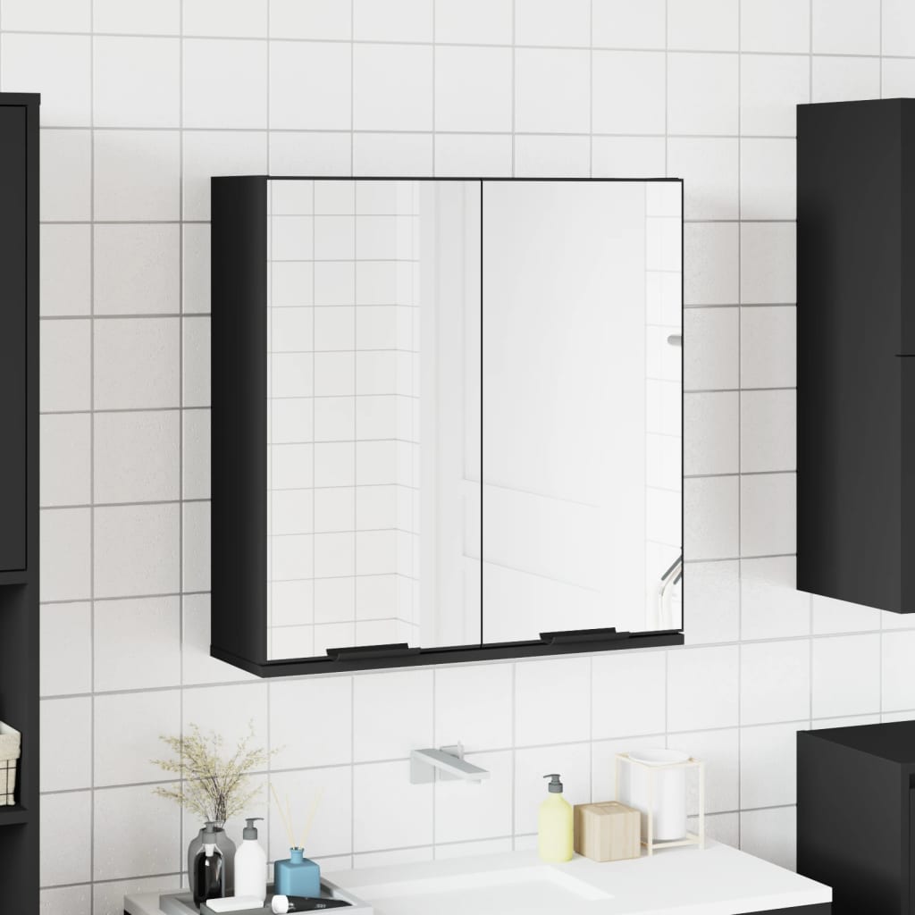 Bathroom Mirror Cabinet Black 64x20x67 cm Engineered Wood - Discount Dealers