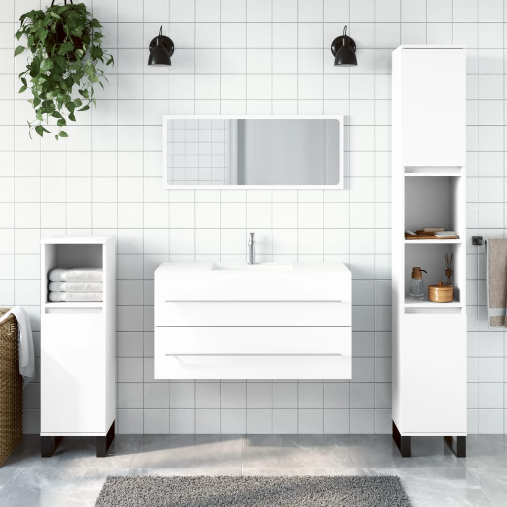 Bathroom Cabinet with Mirror White Engineered Wood - Merkel Designers