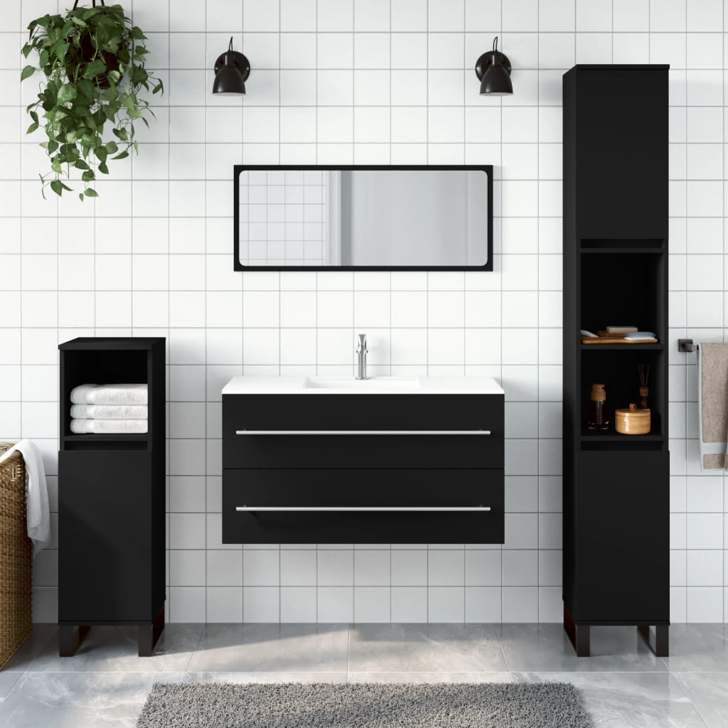 Bathroom Cabinet with Mirror Black Engineered Wood - All Things Good