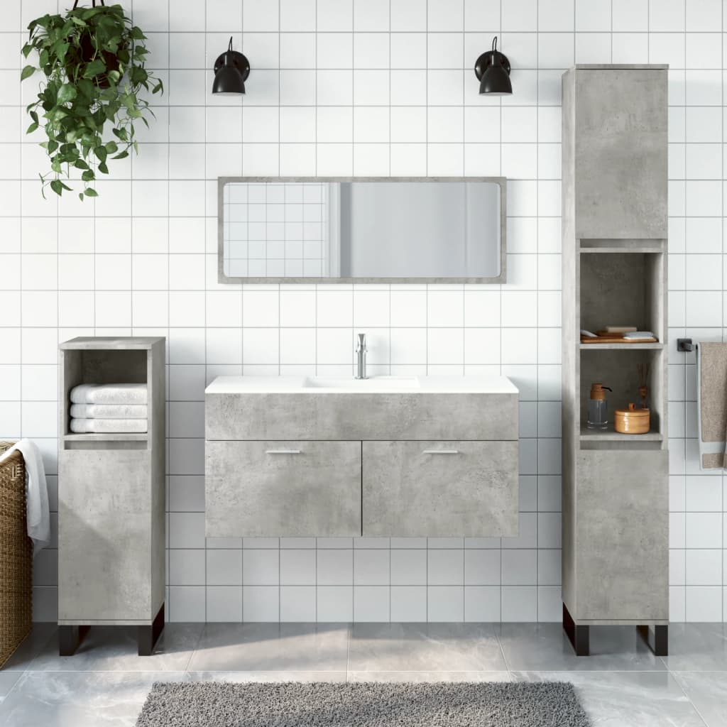 Bathroom Cabinet with Mirror Concrete Grey Engineered Wood - Merkel Designers