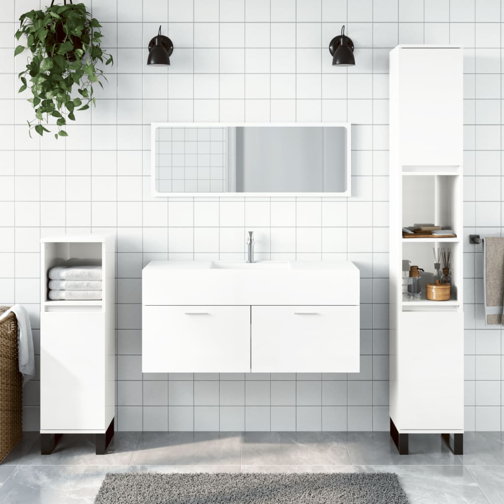Bathroom Cabinet with Mirror High Gloss White Engineered Wood - Casper Homes