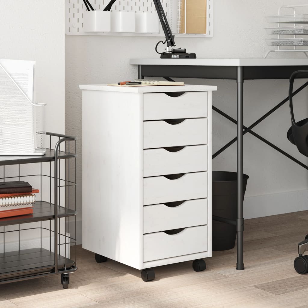 Rolling Cabinet with Drawers MOSS White Solid Wood Pine - Sid & Sam