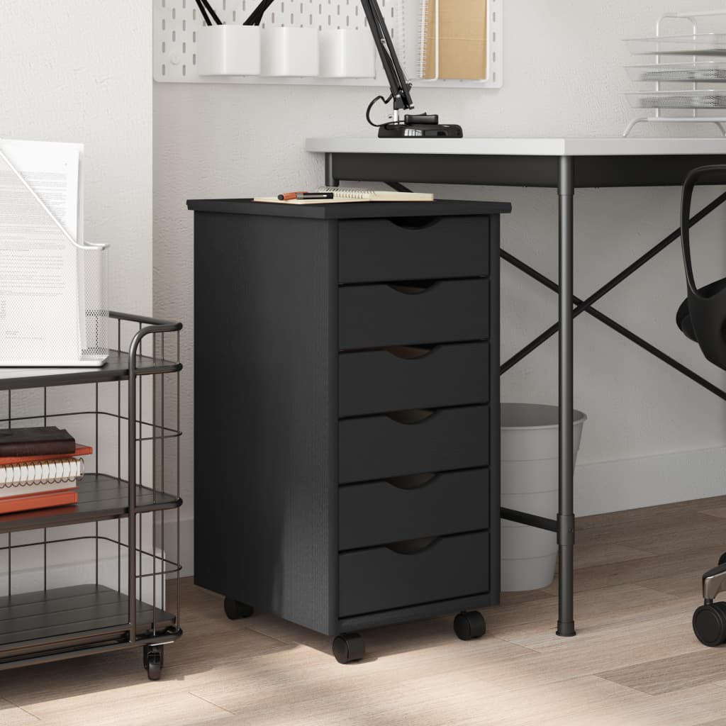 Rolling Cabinet with Drawers MOSS Grey Solid Wood Pine - Casper Homes