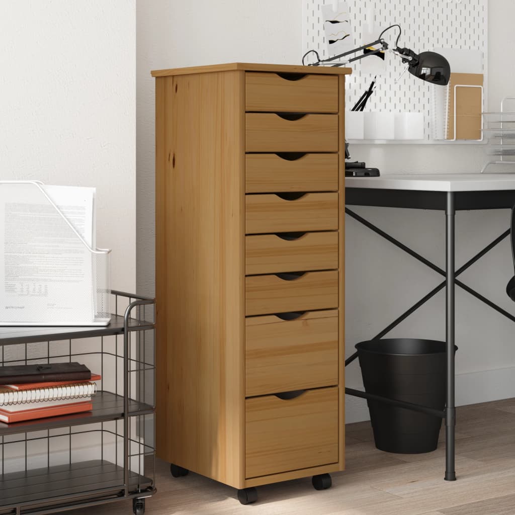 Rolling Cabinet with Drawers MOSS Honey Brown Solid Wood Pine - Sid & Sam