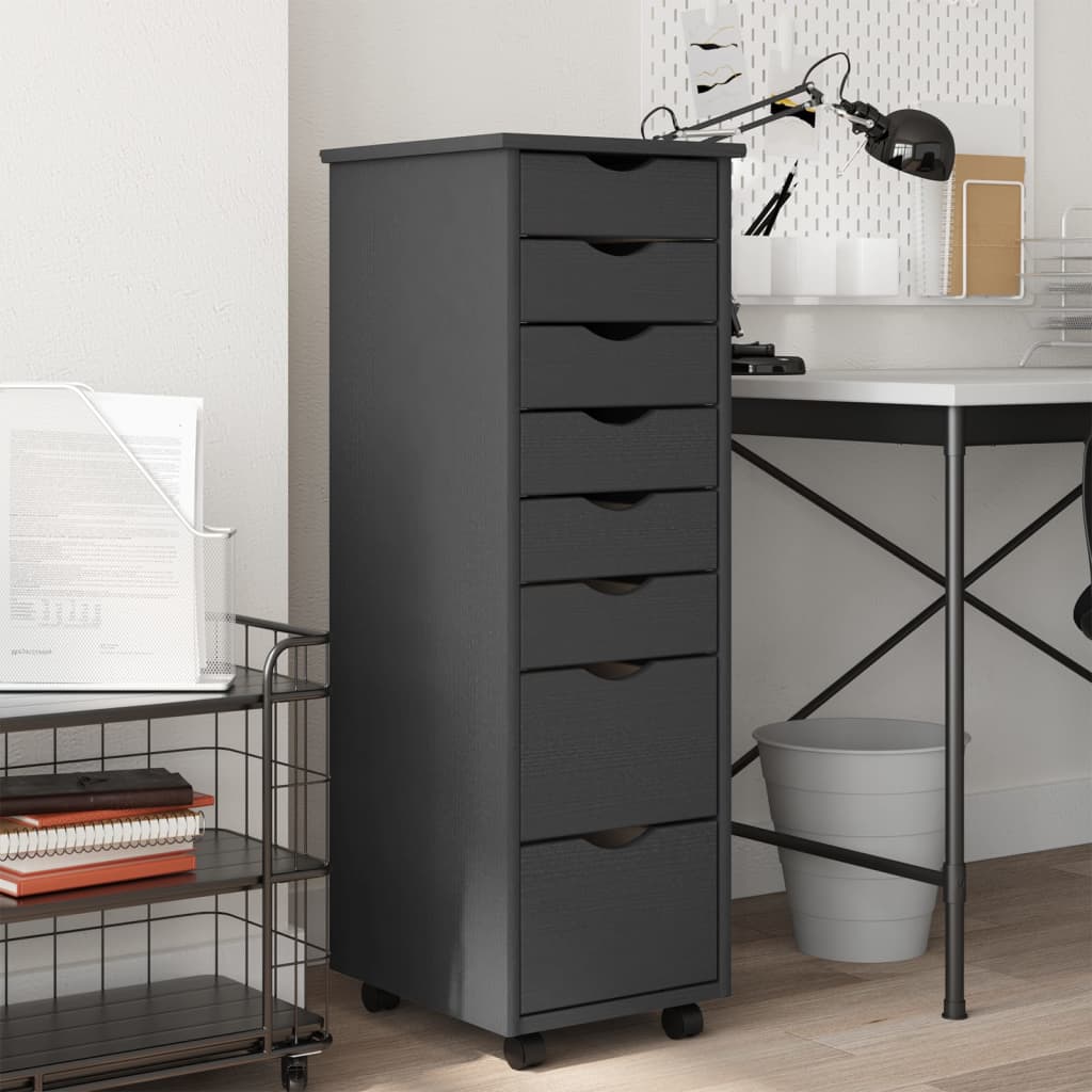 Rolling Cabinet with Drawers MOSS Grey Solid Wood Pine - Sid & Sam