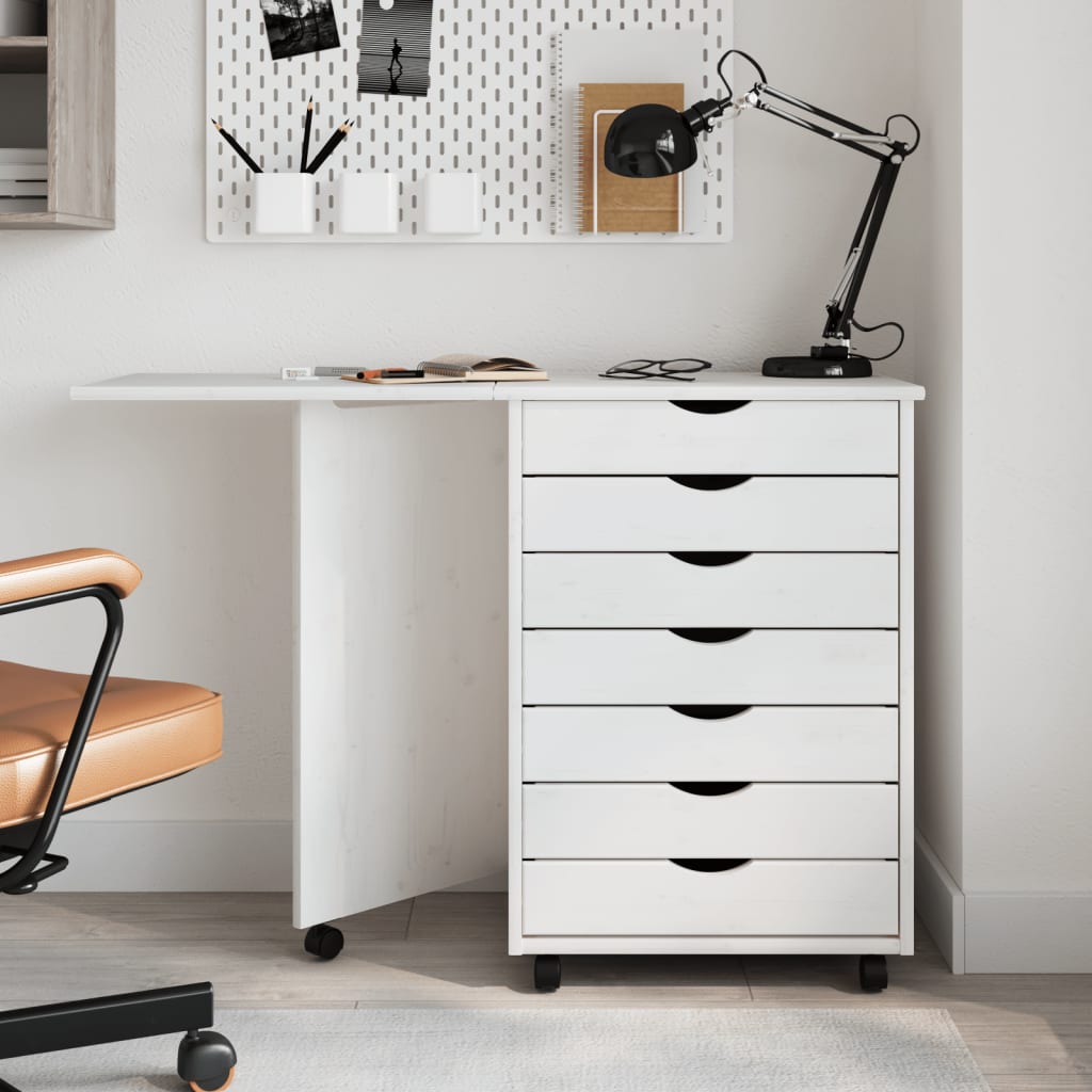 Rolling Cabinet with Desk MOSS White Solid Wood Pine - Casper Homes