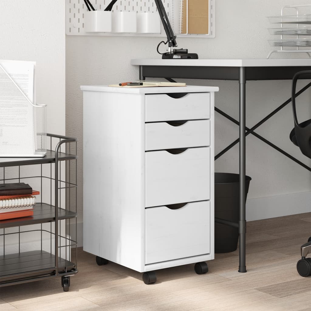 Rolling Cabinet with Drawers MOSS White Solid Wood Pine - Tyrell & Tyrell