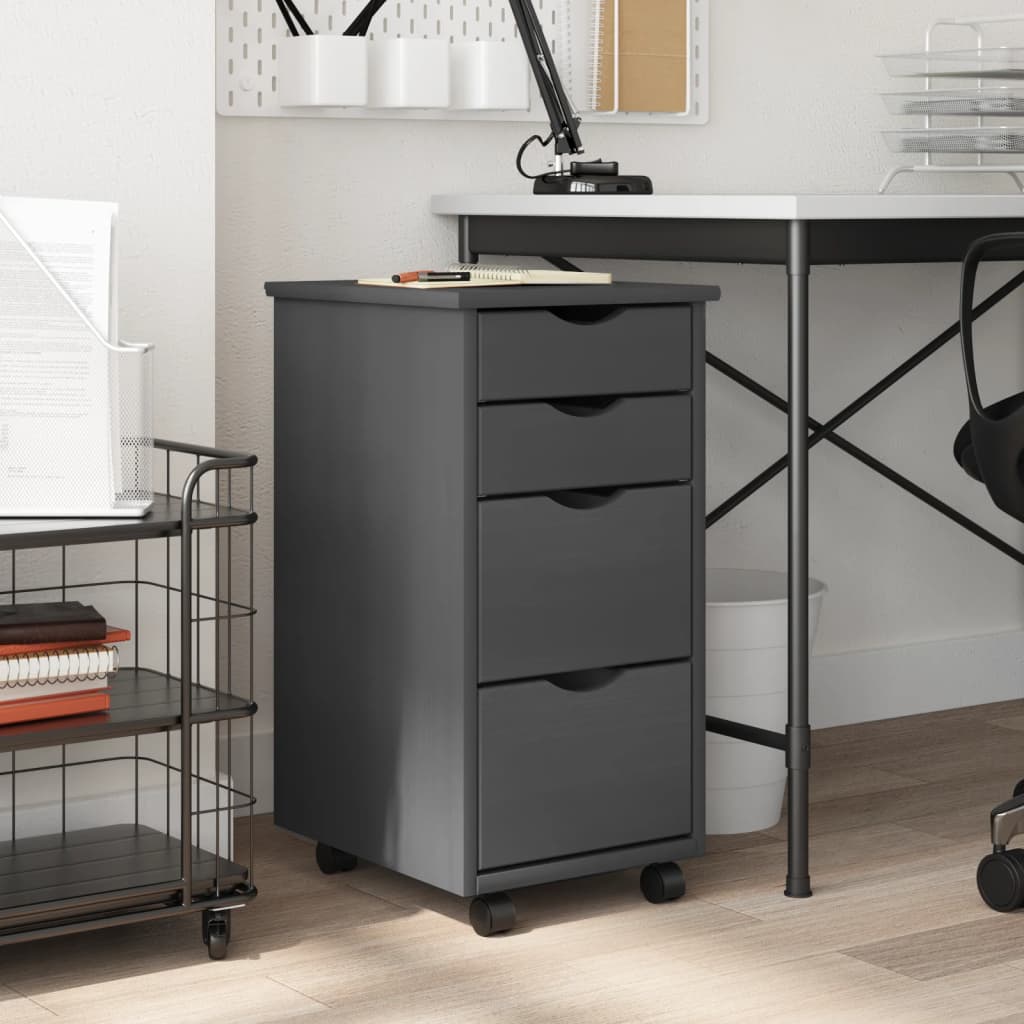 Rolling Cabinet with Drawers MOSS Grey Solid Wood Pine - Sid & Sam