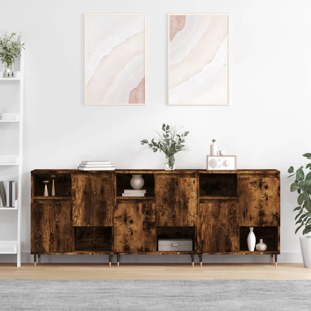 Sideboards 3 pcs Smoked Oak Engineered Wood - Merlin Deals