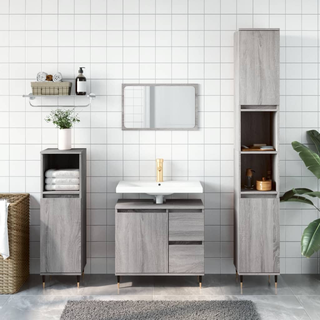 3 Piece Bathroom Furniture Set Grey Sonoma Engineered Wood - Style and Chic