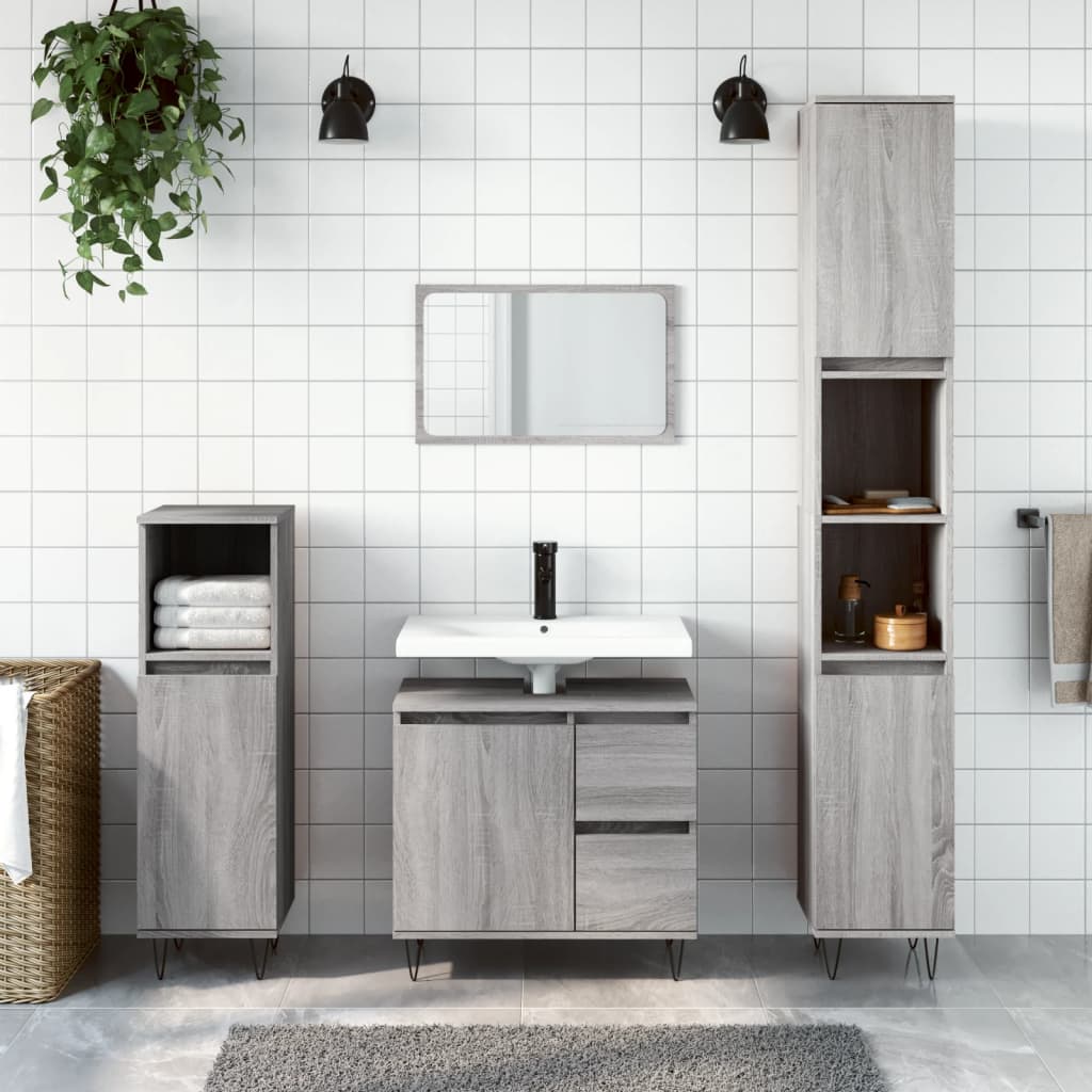 3 Piece Bathroom Furniture Set Grey Sonoma Engineered Wood - Style and Chic