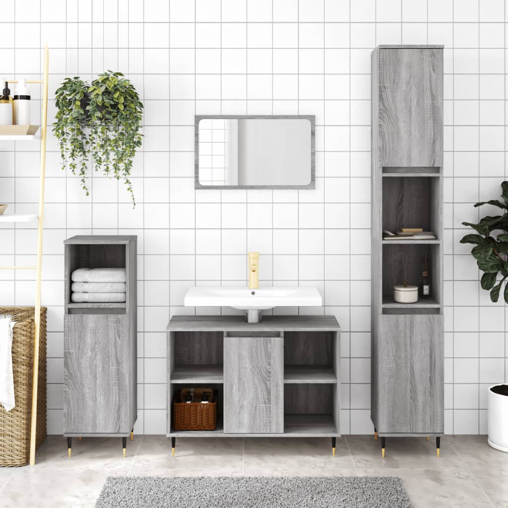3 Piece Bathroom Furniture Set Grey Sonoma Engineered Wood - The Home Maker