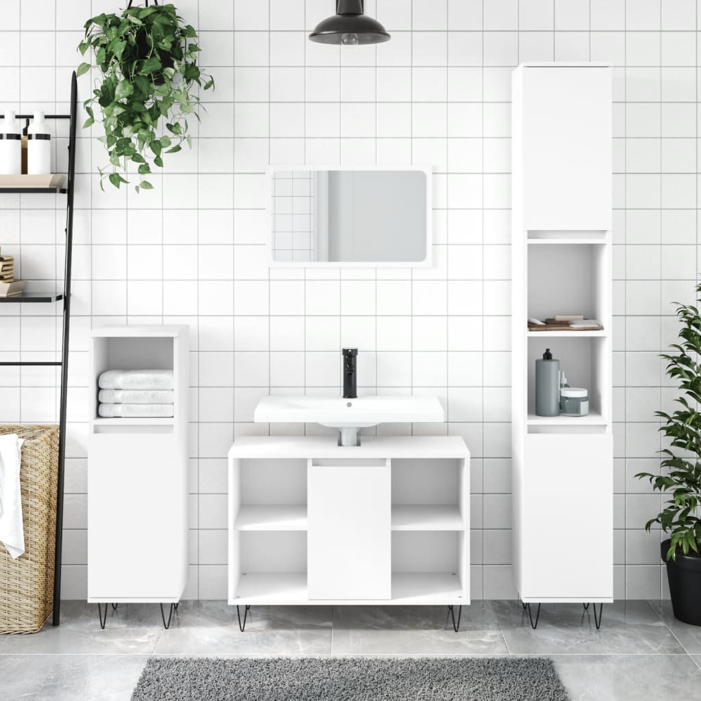 3 Piece Bathroom Furniture Set White Engineered Wood - Style and Chic