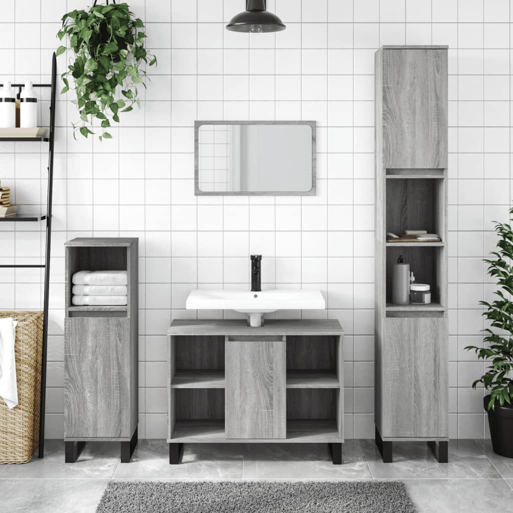 3 Piece Bathroom Furniture Set Grey Sonoma Engineered Wood - Sid & Sam