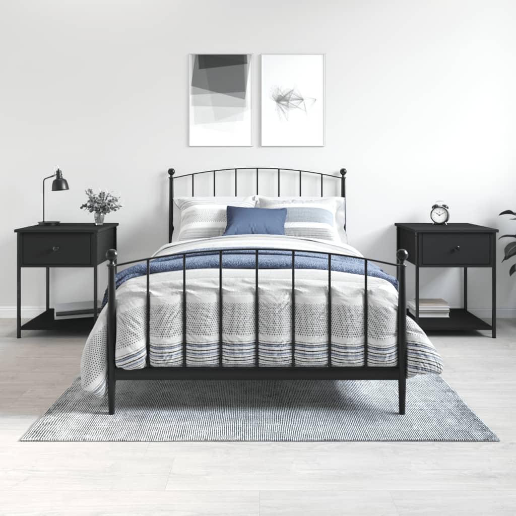 Bedside Table - HAMPTON 2 Piece Nightstand Black 44cm - Tyrell & Tyrell