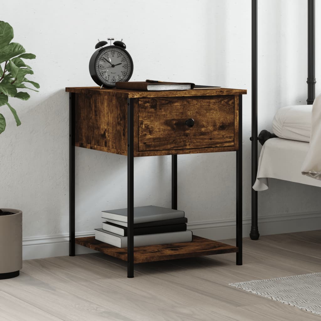 Bedside Table - HAMPTON Nightstand Smoked Oak 44cm - Unbeatable Bargains
