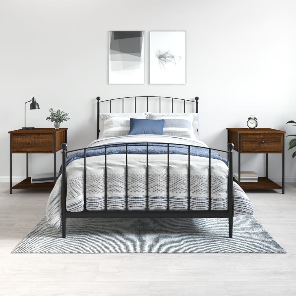 Bedside Table - HAMPTON 2 Piece Nightstand Brown Oak 44cm - Tyrell & Tyrell