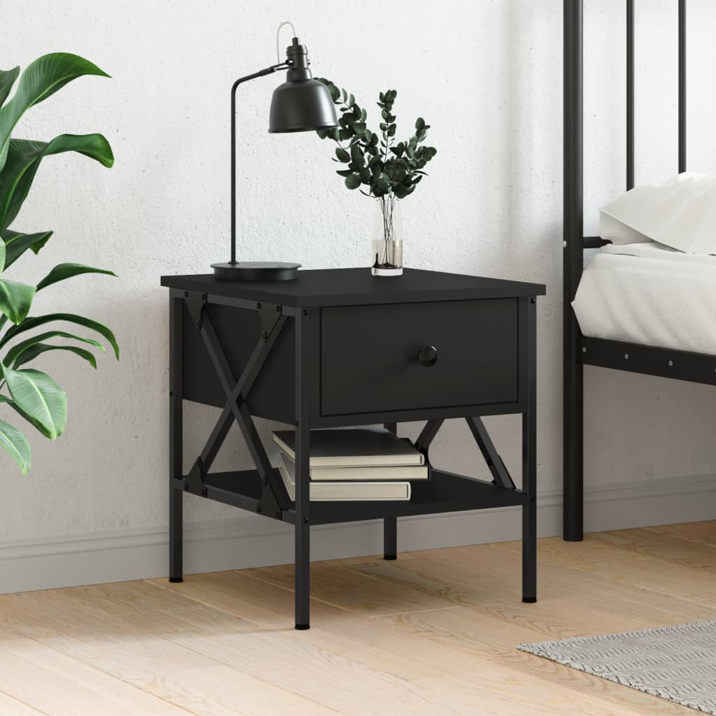 Bedside Table - LIVERPOOL Nightstand Black 40cm - R and M Furniture