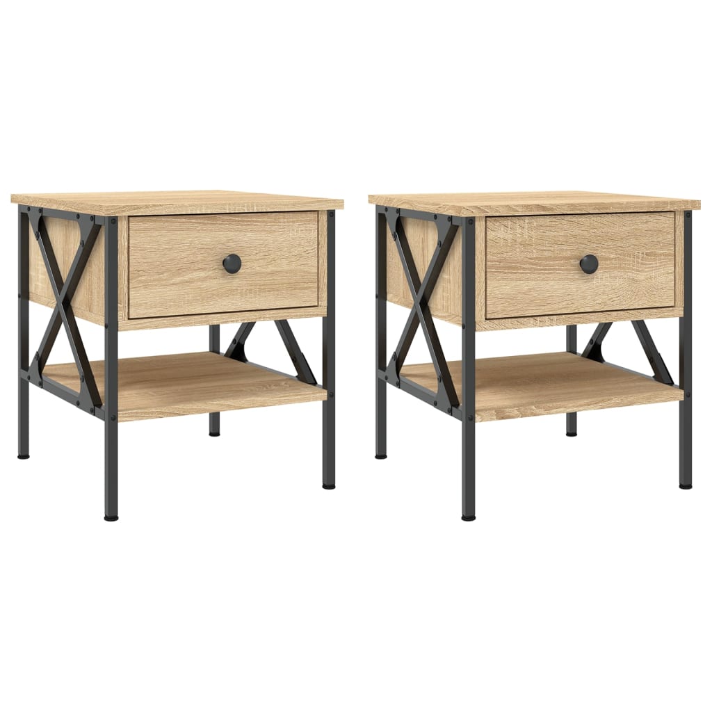 Bedside Table - LIVERPOOL 2 Piece Nightstand Sonoma Oak 40cm - Unbeatable Bargains