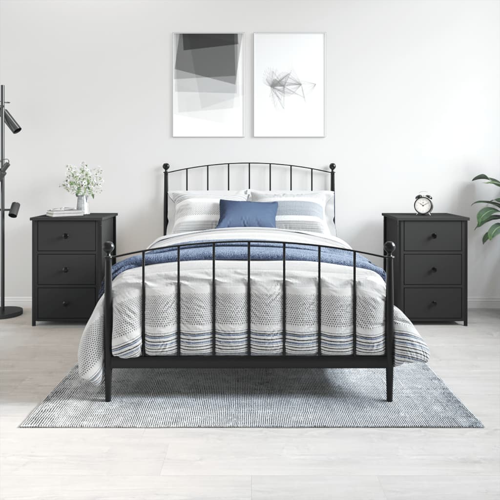 Bedside Table - MANTOVA 2 Piece Nightstand Black 40cm - Unbeatable Bargains