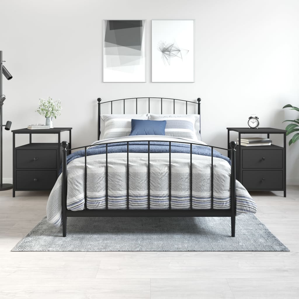 Bedside Table - IMOLA 2 Piece Nightstand Black 44cm - Merlin Deals