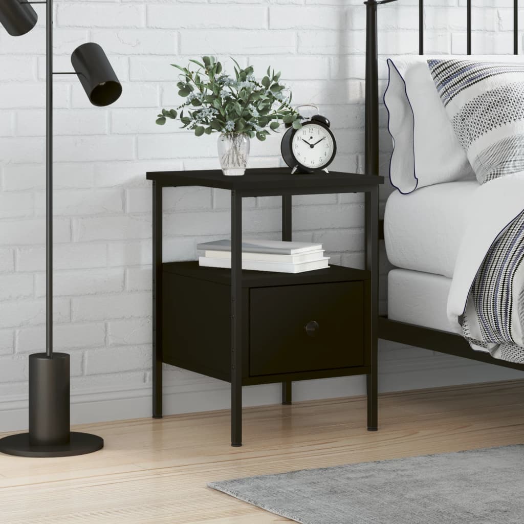 Bedside Table - PEMBINA Nightstand Black 34cm - R and M Furniture