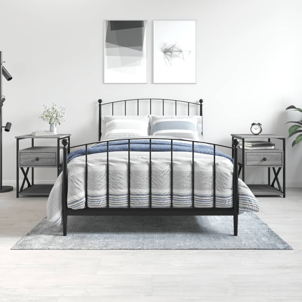 Bedside Table - LECCO 2 Piece Nightstand Grey Sonoma 40cm - Style and Chic