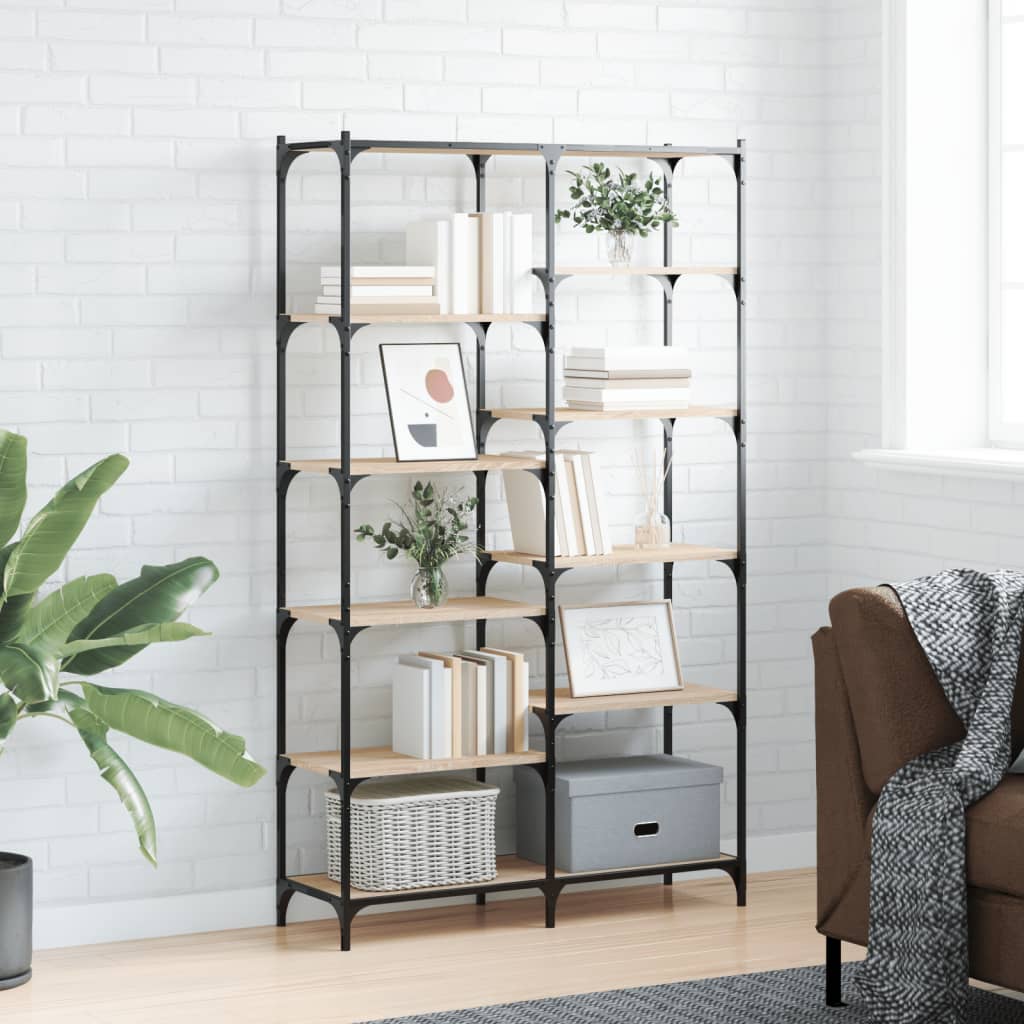 Bookshelf Sonoma Oak 100x32x170 cm Engineered Wood and Iron - Millennium Furniture