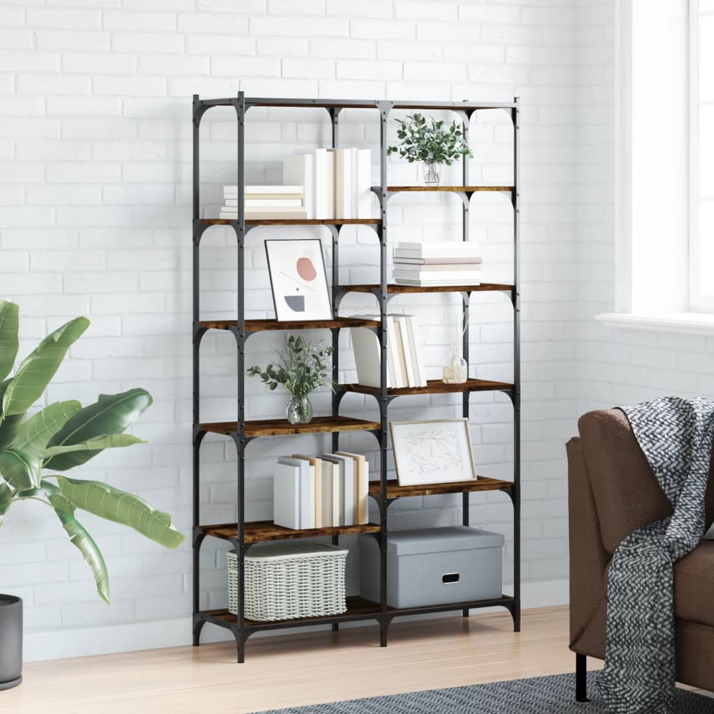 Bookshelf Smoked Oak 100x32x170 cm Engineered Wood and Iron - Brittle & Co
