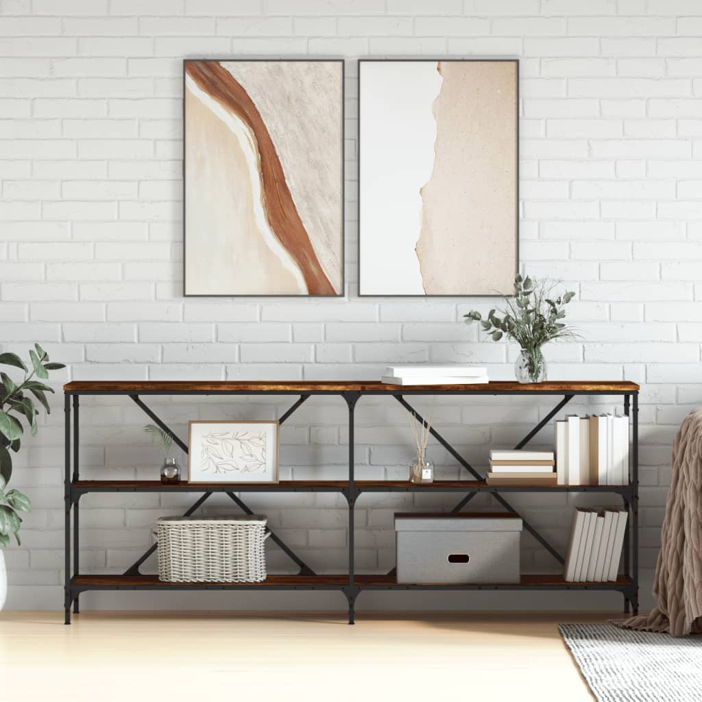 Console Table Smoked Oak 180x30x75 cm Engineered Wood and Iron - Unbeatable Bargains