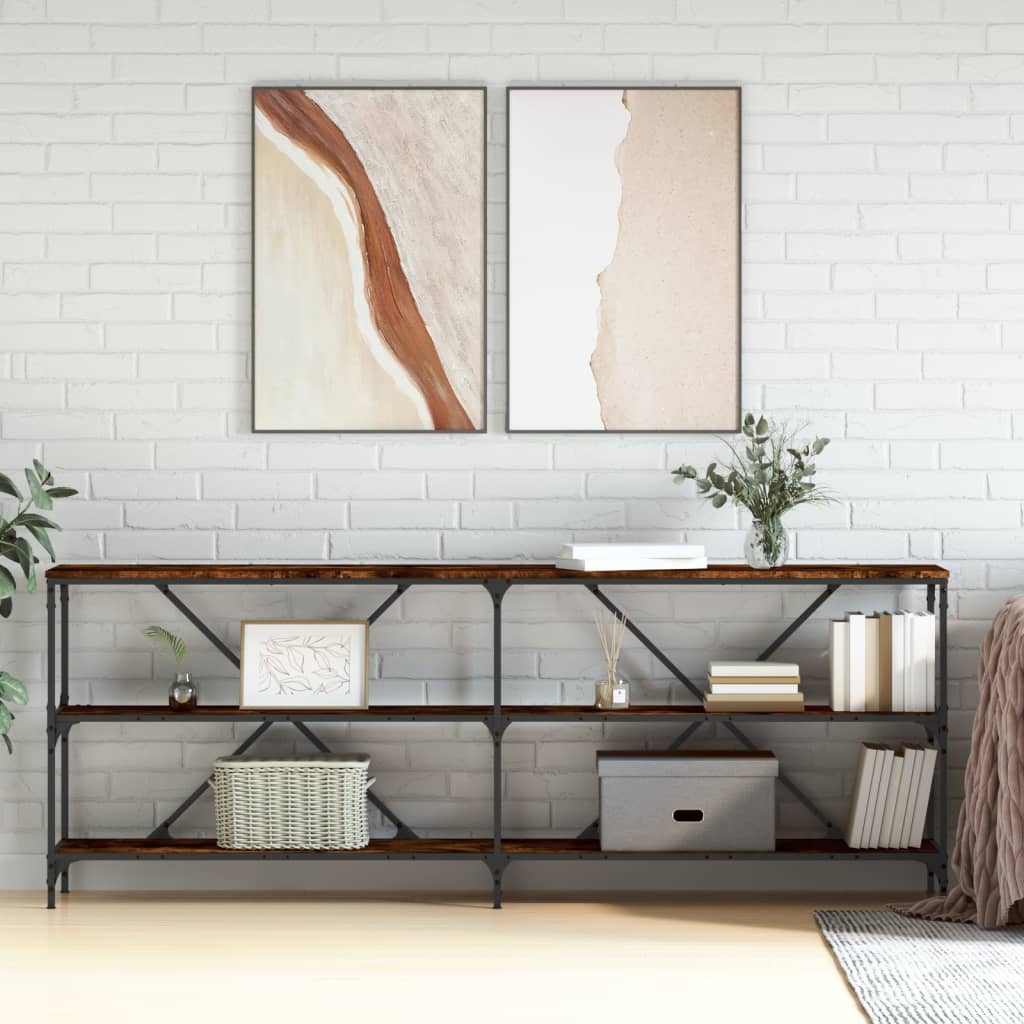 Console Table Smoked Oak 200x30x75 cm Engineered Wood and Iron - Unbeatable Bargains