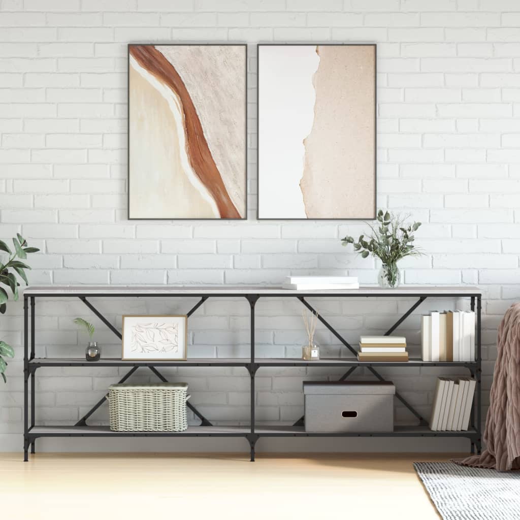 Console Table Grey Sonoma 200x30x75 cm Engineered Wood and Iron - The Home Maker