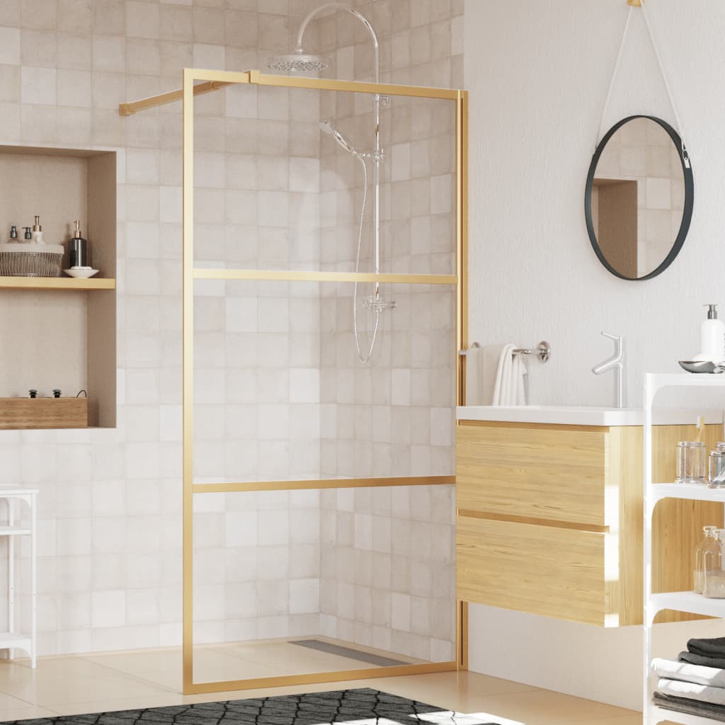 Walk-in Shower Wall with Clear ESG Glass Gold 115x195 cm - Direct Imports