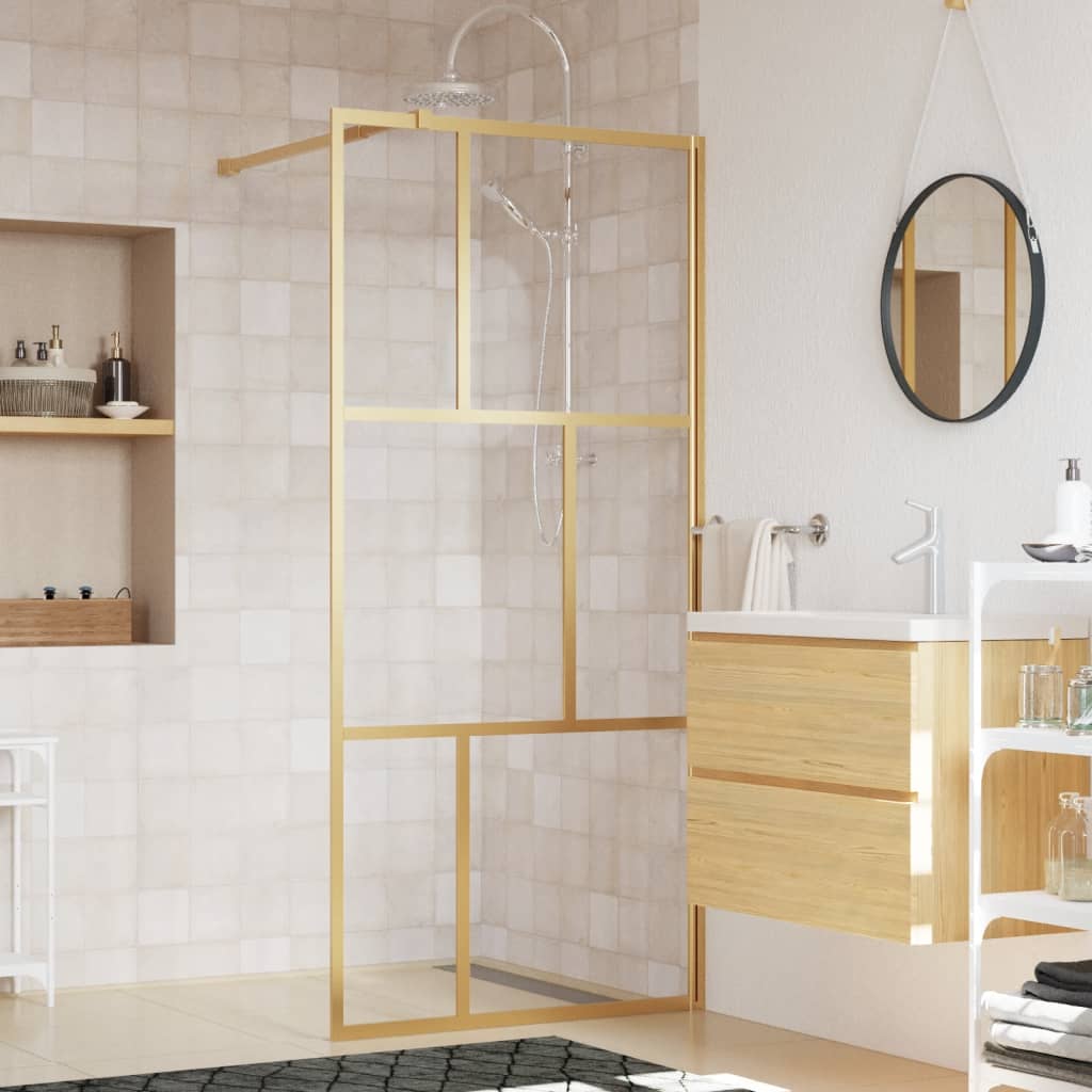 Walk-in Shower Wall with Clear ESG Glass Gold 90x195 cm - Direct Imports