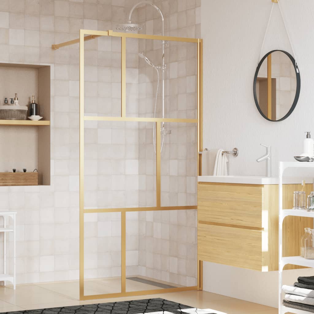 Walk-in Shower Wall with Clear ESG Glass Gold 100x195 cm - Unbeatable Bargains