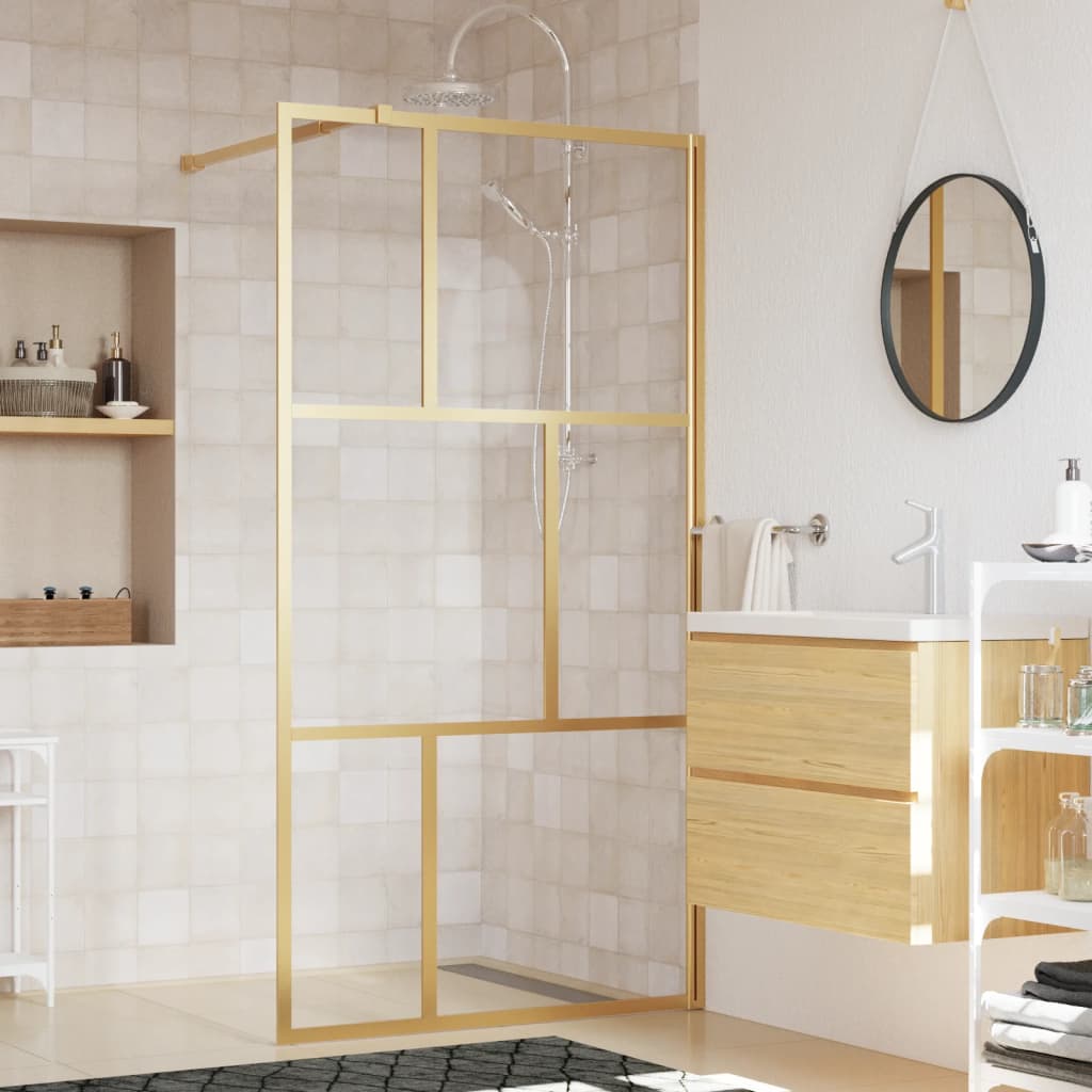 Walk-in Shower Wall with Clear ESG Glass Gold 115x195 cm - Merlin Deals