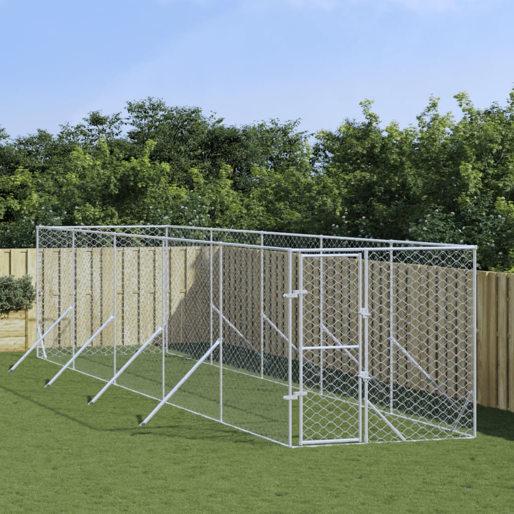 Outdoor Dog Kennel Silver 2x10x2 m Galvanised Steel - Style and Chic