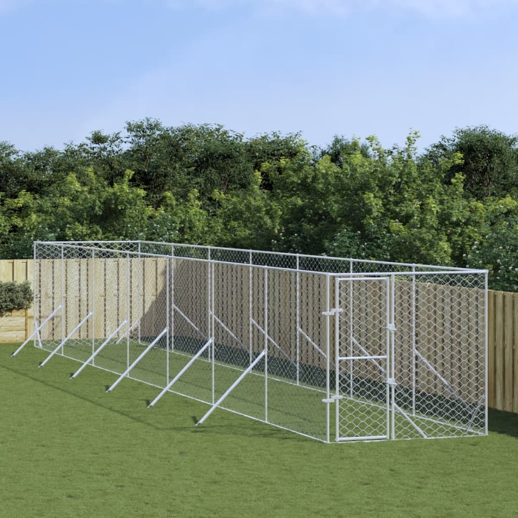 Outdoor Dog Kennel Silver 2x14x2 m Galvanised Steel - Brittle & Co