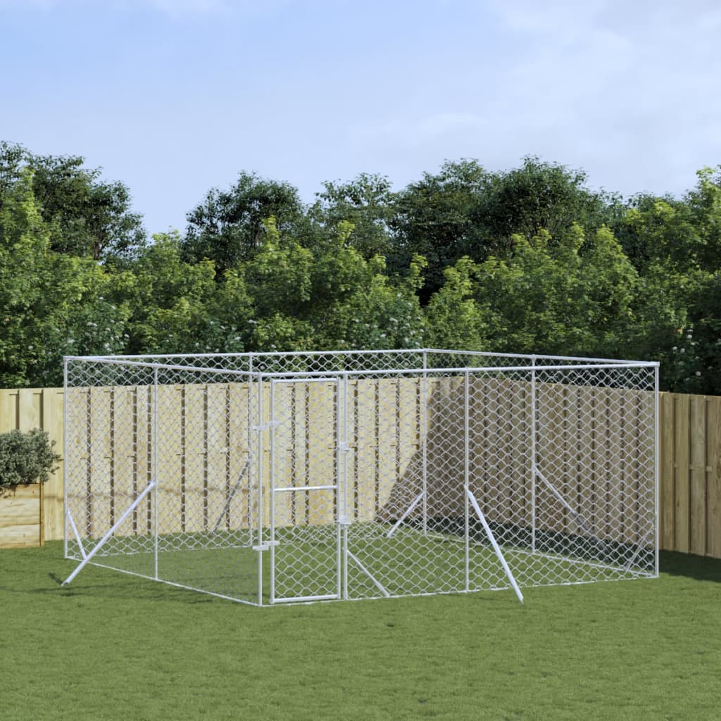 Outdoor Dog Kennel Silver 4x4x2 m Galvanised Steel - Merkel Designers