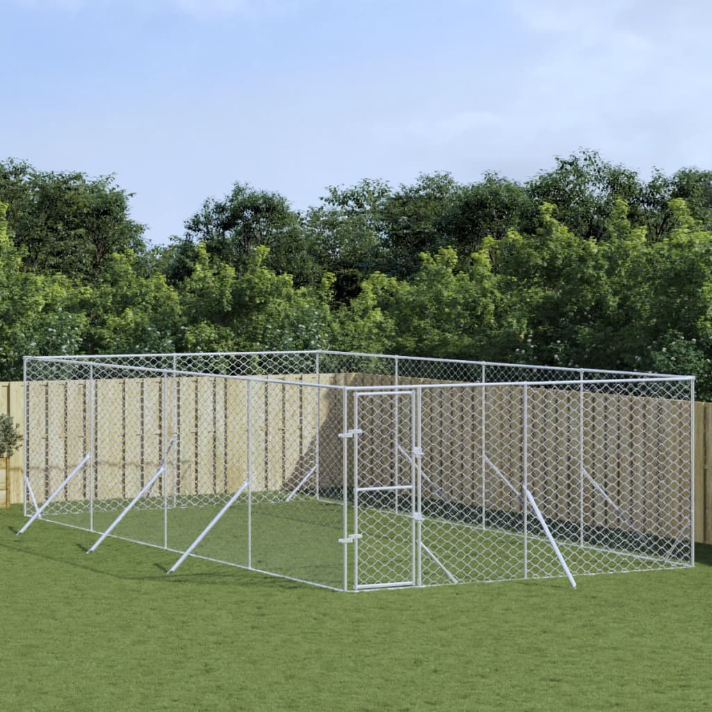 Outdoor Dog Kennel Silver 4x8x2 m Galvanised Steel - Brittle & Co