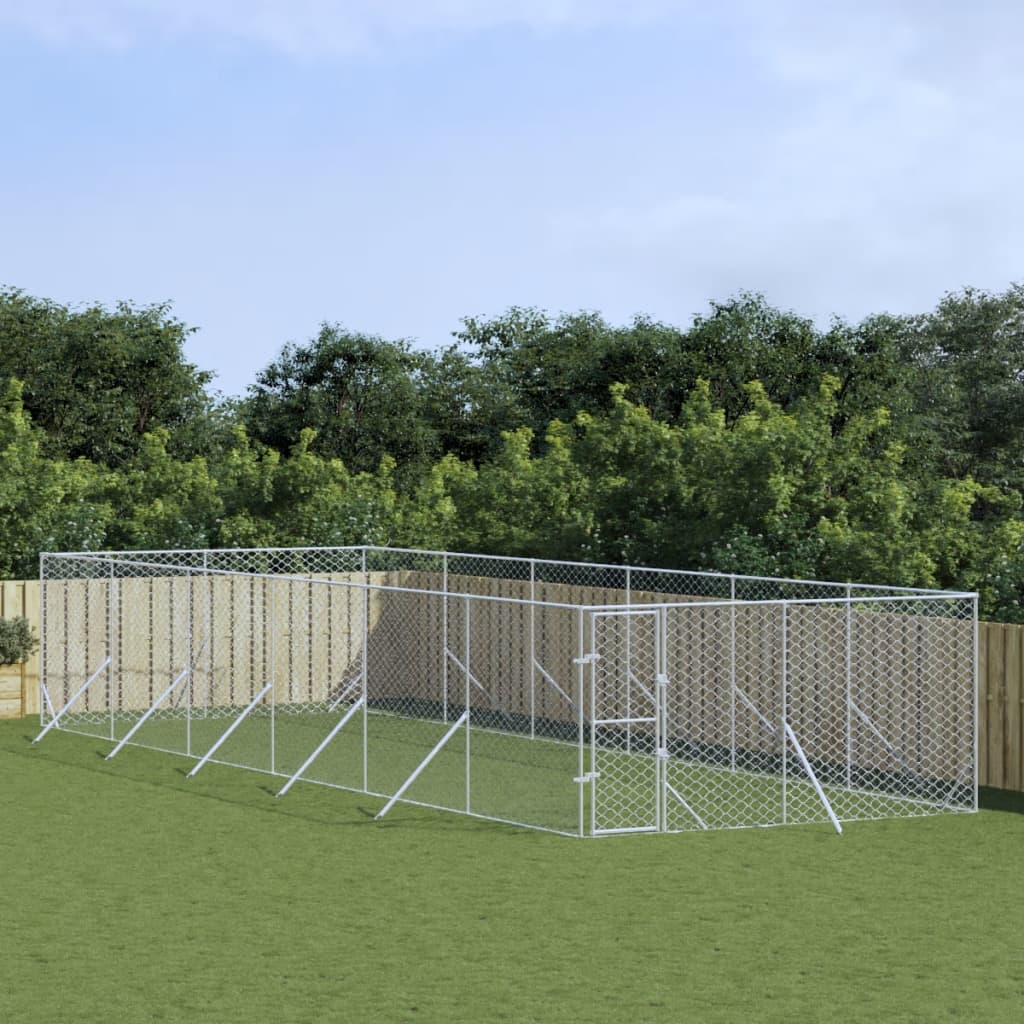 Outdoor Dog Kennel Silver 4x12x2 m Galvanised Steel - Merkel Designers