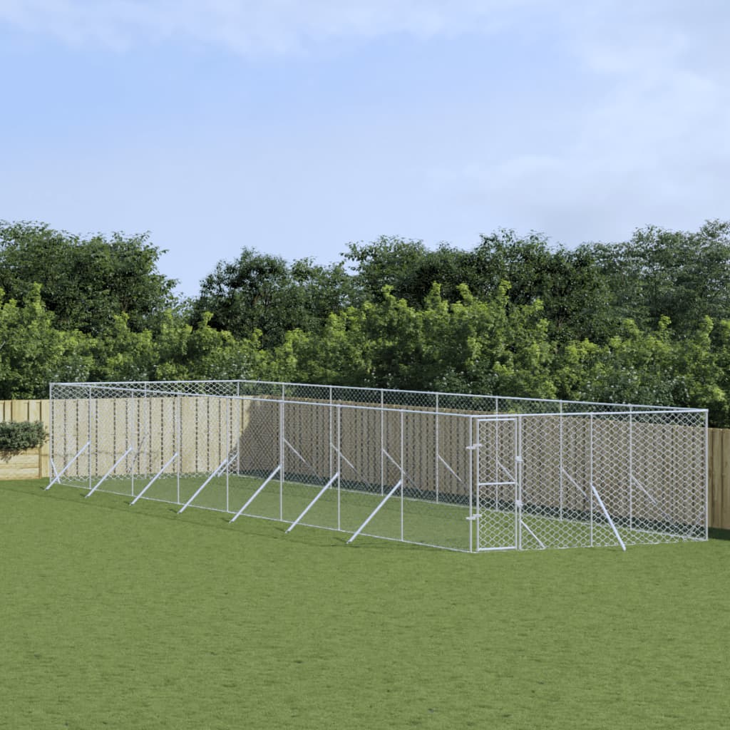 Outdoor Dog Kennel Silver 4x16x2 m Galvanised Steel - Style and Chic
