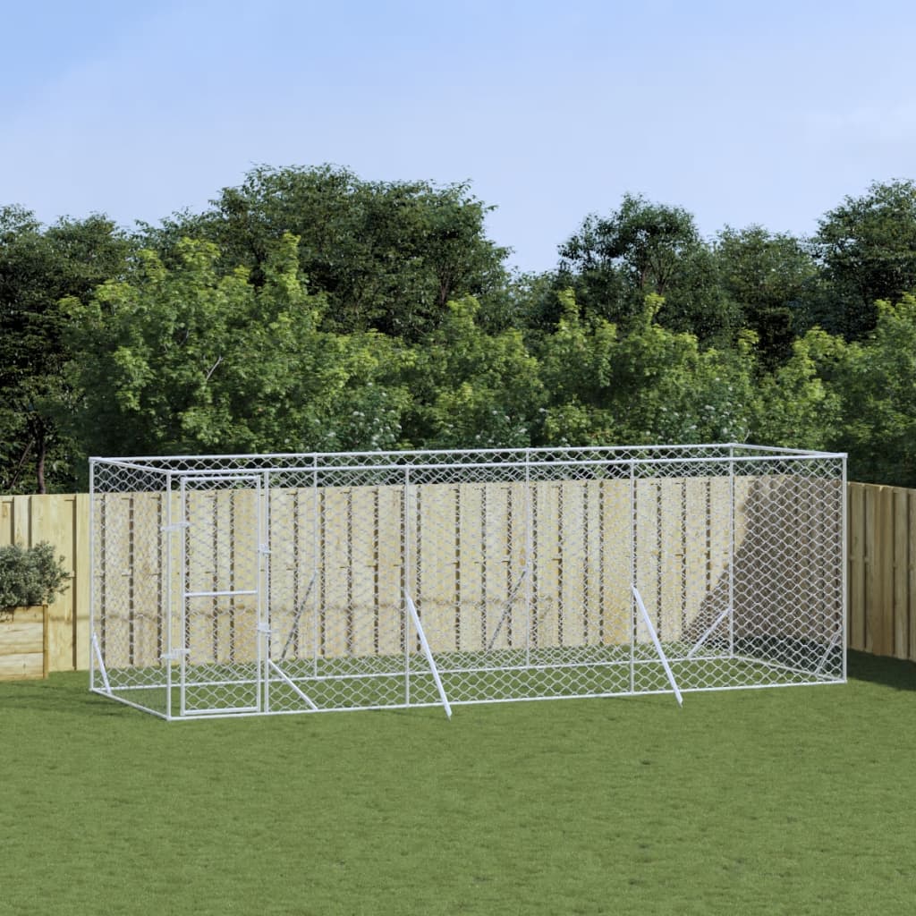 Outdoor Dog Kennel Silver 6x2x2 m Galvanised Steel - Millennium Furniture