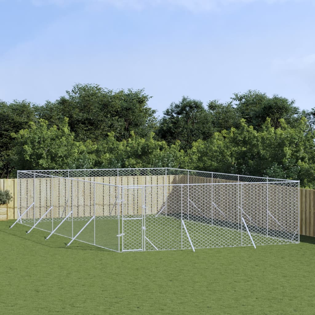 Outdoor Dog Kennel Silver 6x10x2 m Galvanised Steel - The Home Maker