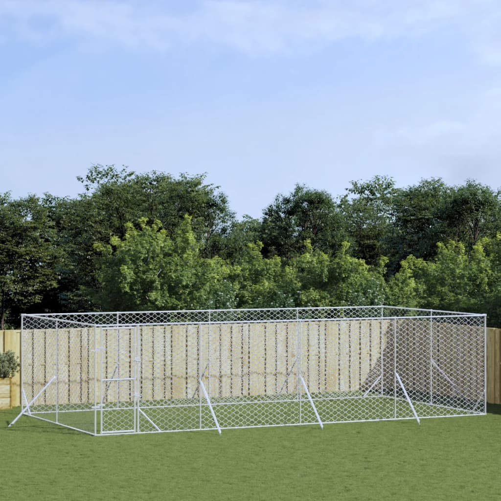 Outdoor Dog Kennel Silver 8x4x2 m Galvanised Steel - Brittle & Co