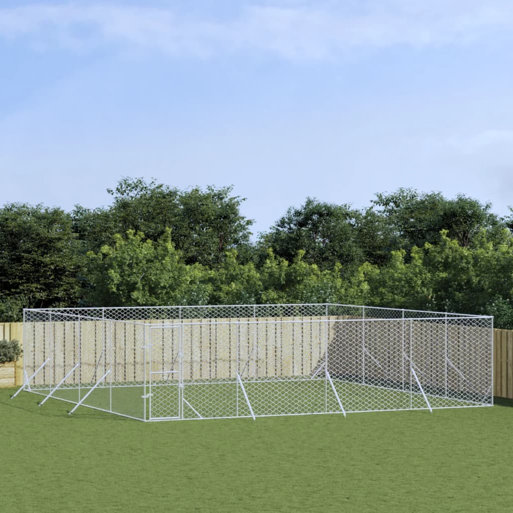 Outdoor Dog Kennel Silver 8x8x2 m Galvanised Steel - Direct Imports