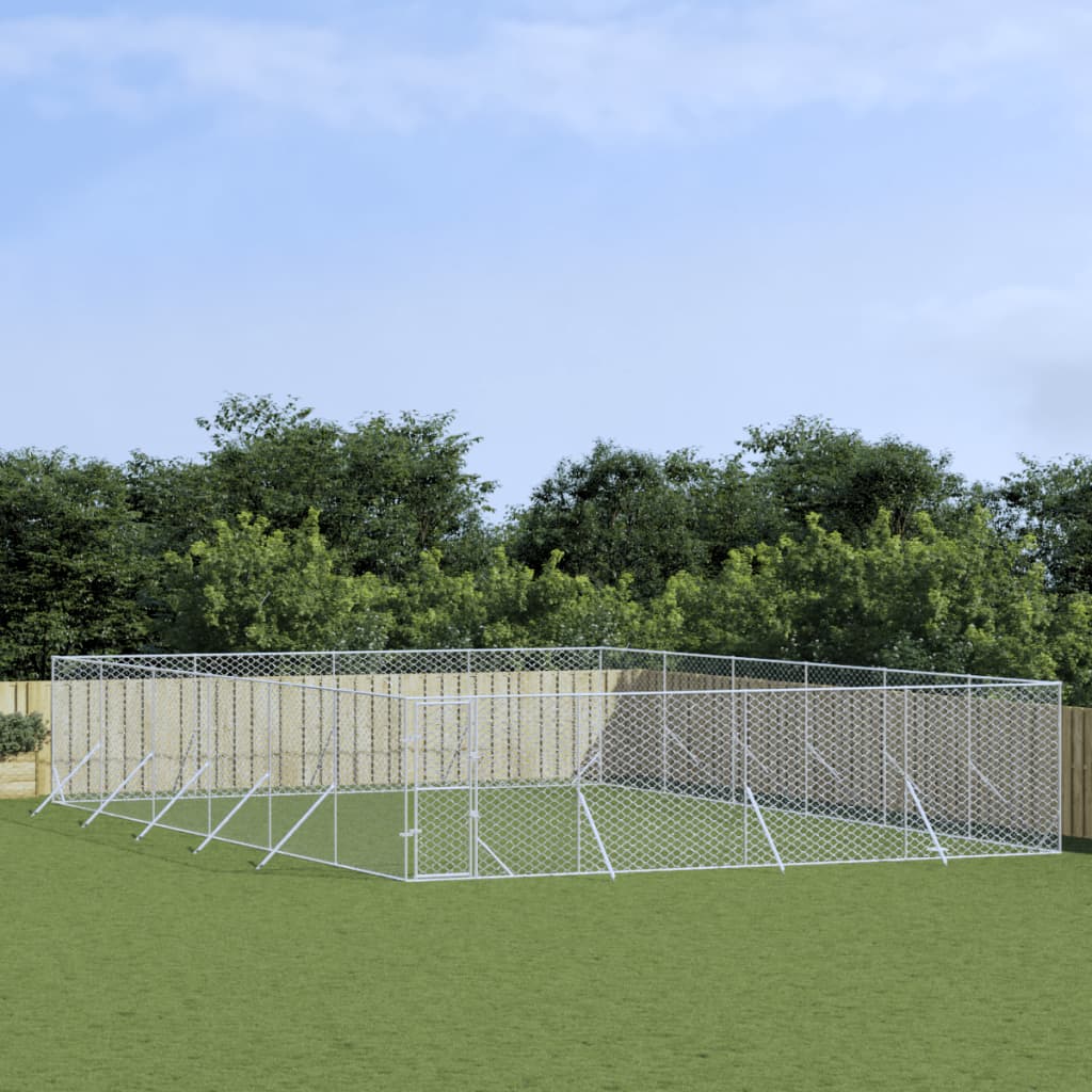 Outdoor Dog Kennel Silver 8x12x2 m Galvanised Steel - Unbeatable Bargains