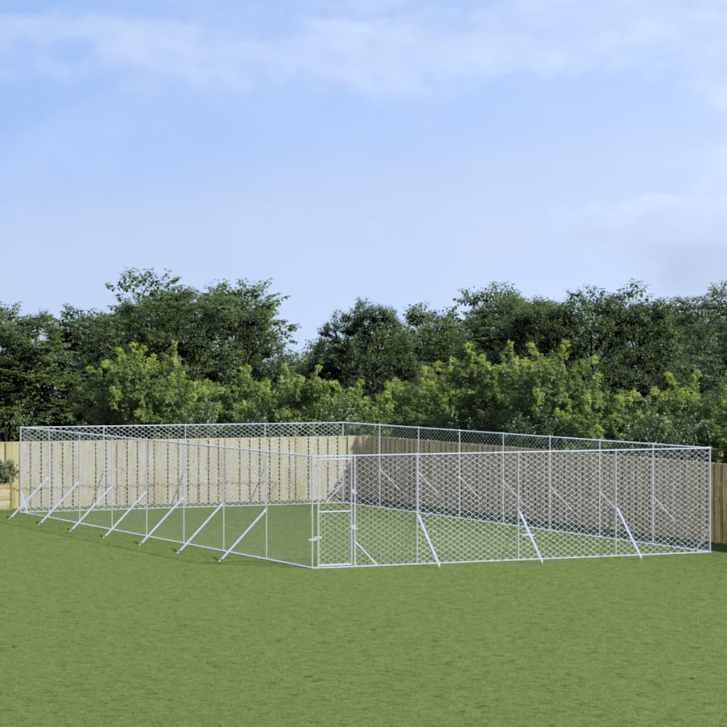 Outdoor Dog Kennel Silver 8x16x2 m Galvanised Steel - R and M Furniture